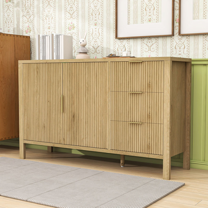 Buffet Wave-Wave avec tablettes réglables, 3 tiroirs, crochets et pieds centraux supplémentaires, Marine