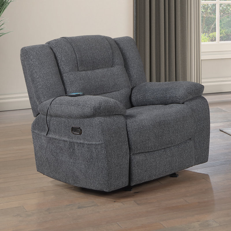 Hynes Chenille Glider Recliner With Power, Dark Gray, Power - Push Button