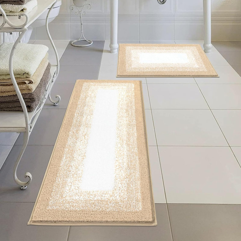 Geometric Super Soft & Absorbent Washable Bathroom Mat Set of 2, Orange