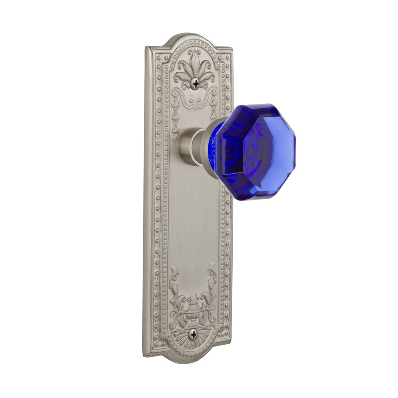 Plaque Meadows avec bouton de porte Waldorf Cobalt, 2 3/4 po, Nickel satiné