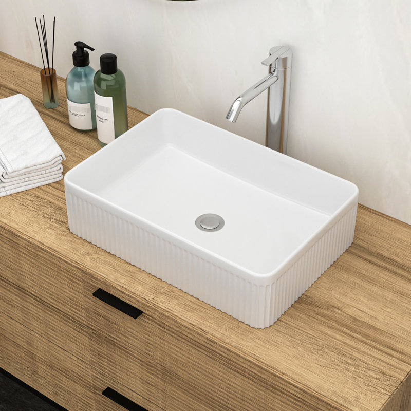 Lavabo de salle de bain rectangulaire en céramique blanche de qualité - type vasque, teinture, rectangulaire, design élégant, teinture
