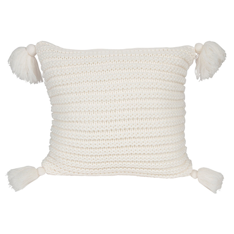Tassey Tassels Pillow Cover, Ivory White