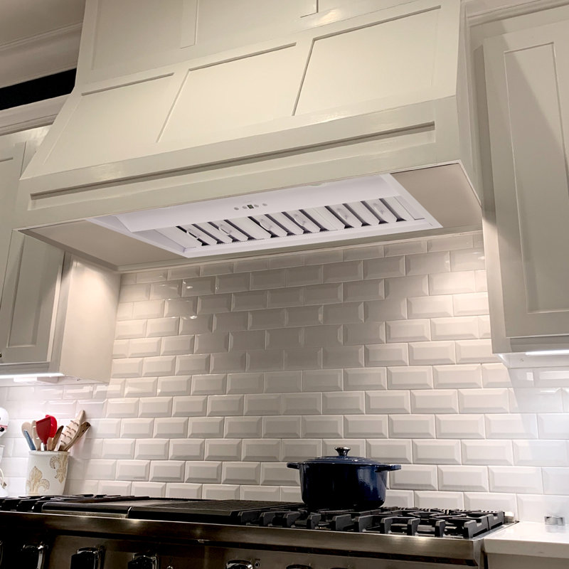 600 CFM 36 inch Range Hood Insert with Charcoal Filter and Light Included, Satin White