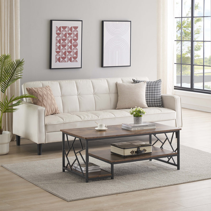 Caveney Coffee Table with Storage, Metal Frame, Industrial Cocktail Table