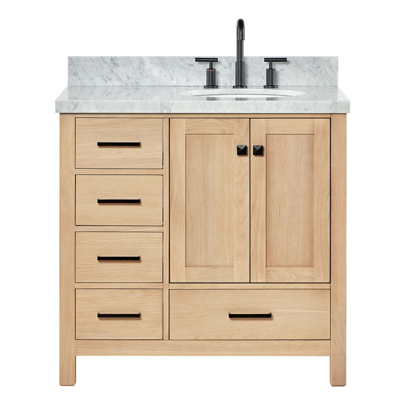 Cambridge 37'' W Single Vanity, Oval, Oak, Italian Carrara Marble