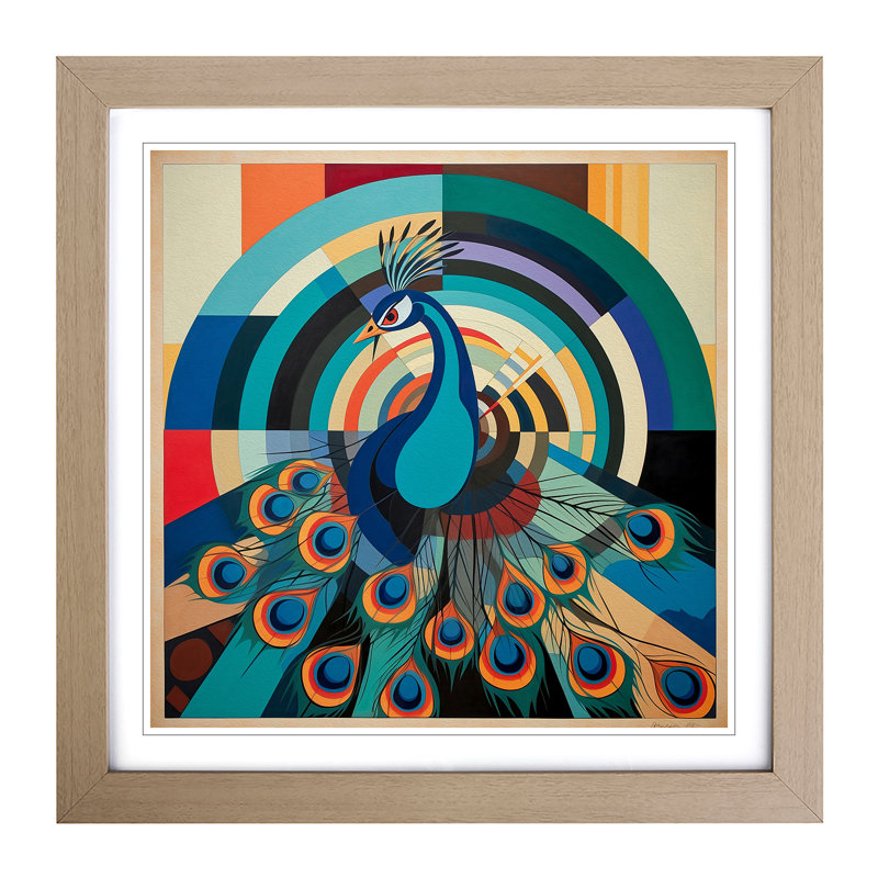Peacock Constructivism No.4 - Framed Print, Oak