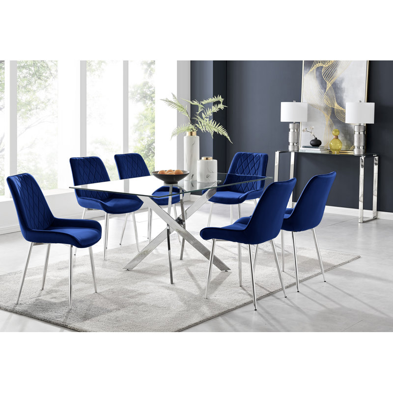 Ensemble de table de salle à manger Lenworth, Bleu, Chrome, Argent argent