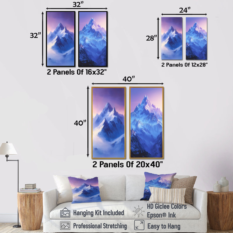 «Alaska Snow Capped Summits At Twilight III», art mural 2 panneaux, H 32 po x l 33 po, Impression encadrée flottante, Blanc