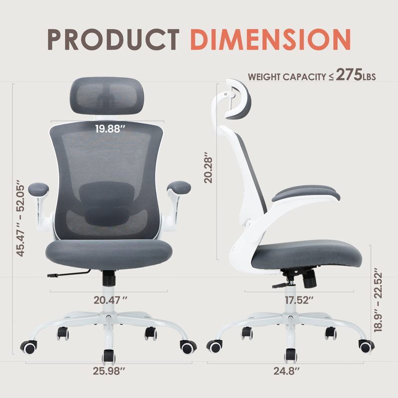 Chaise de travail ergonomique en maillage, Blanc, Kaki