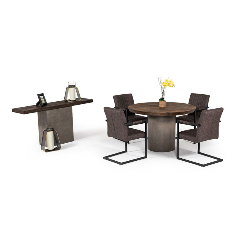 Torian Oak Round Solid Wood Top Dining Table