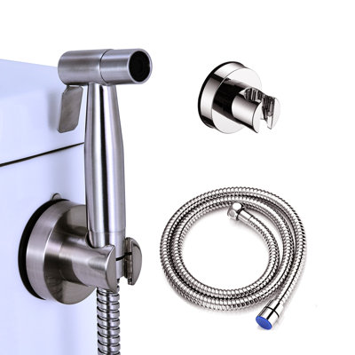 Handheld Bidet For Toilet In Brushed Nickel. 304 Stainless Steel Nozzle, Corrosion & Stain . Great Bathroom Sanitizing, Pet Grooming. Leak-, Rust-. Mounting Kit Supplied. Water Controllable - Steel,