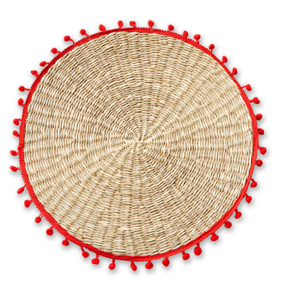 Pompom Placemat Red Multi Seagrass Everyday