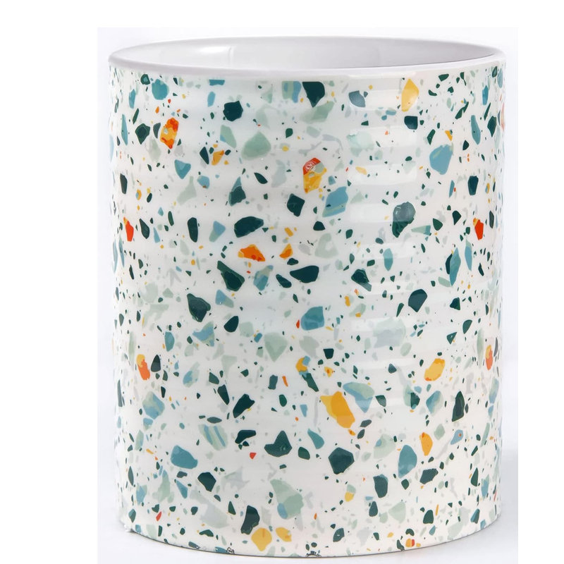 7.2" Extra Large Stable Terrazzo Marble Pattern Ceramic Utensil Holder (Blue, for Kitchen Decor & Gifting)