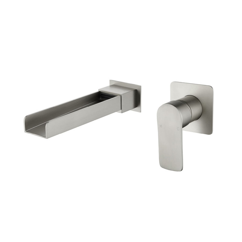 Wall Mounted Waterfall Tub Faucet 2 Hole Bathtub Faucet Single Handle Brass Tub Filler With Valve, Brushed Nickel