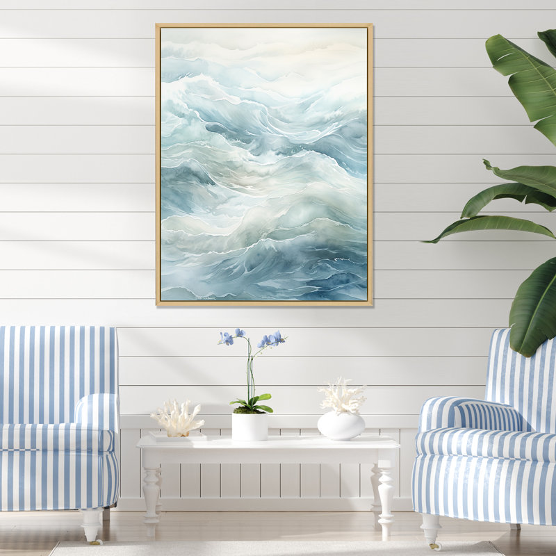 Impression sur toile Ocean Minimal Waves Charm, Cadre naturel flottant, H 20 po x l 12 po x P 1 po