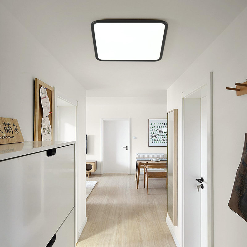 Plafonnier encastré carré simple à 1 lumière DEL 19,7 po Deshunda, Noir