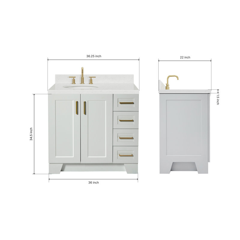 37 IN.  Single Bathroom Vanity, Gray, Rectangular, Right
