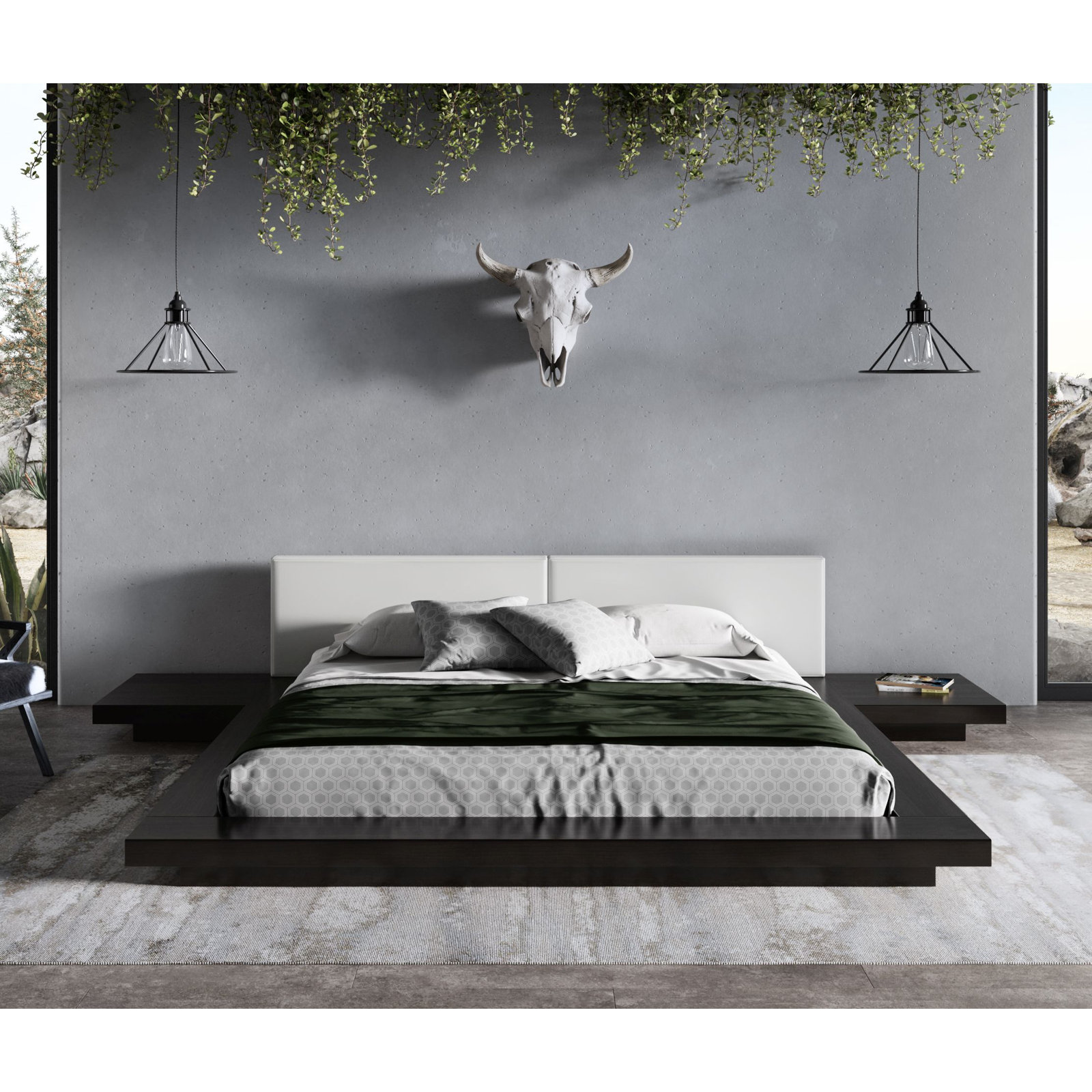 Andzela Platform Bed, Eastern King, Black/White