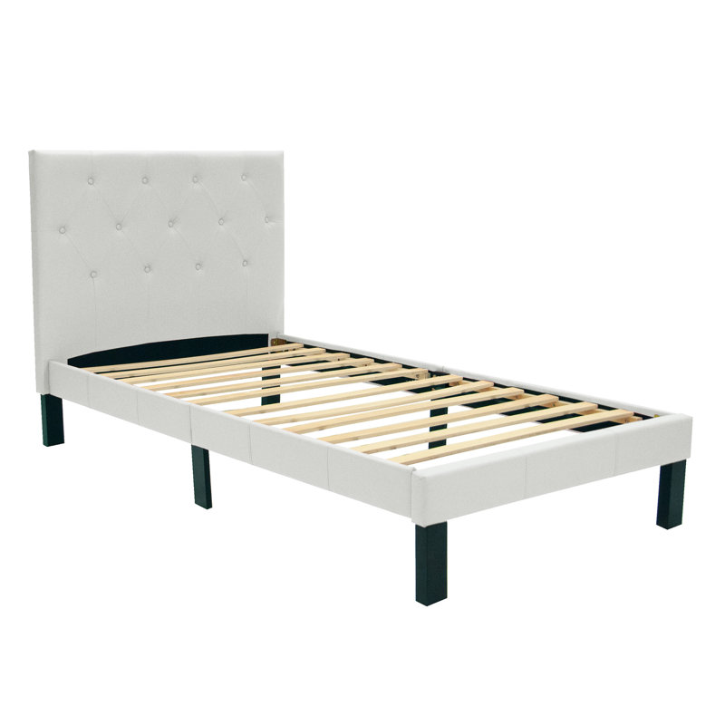 Jauquan Awaiz Tufted Headboard Panel Bed, White, Twin