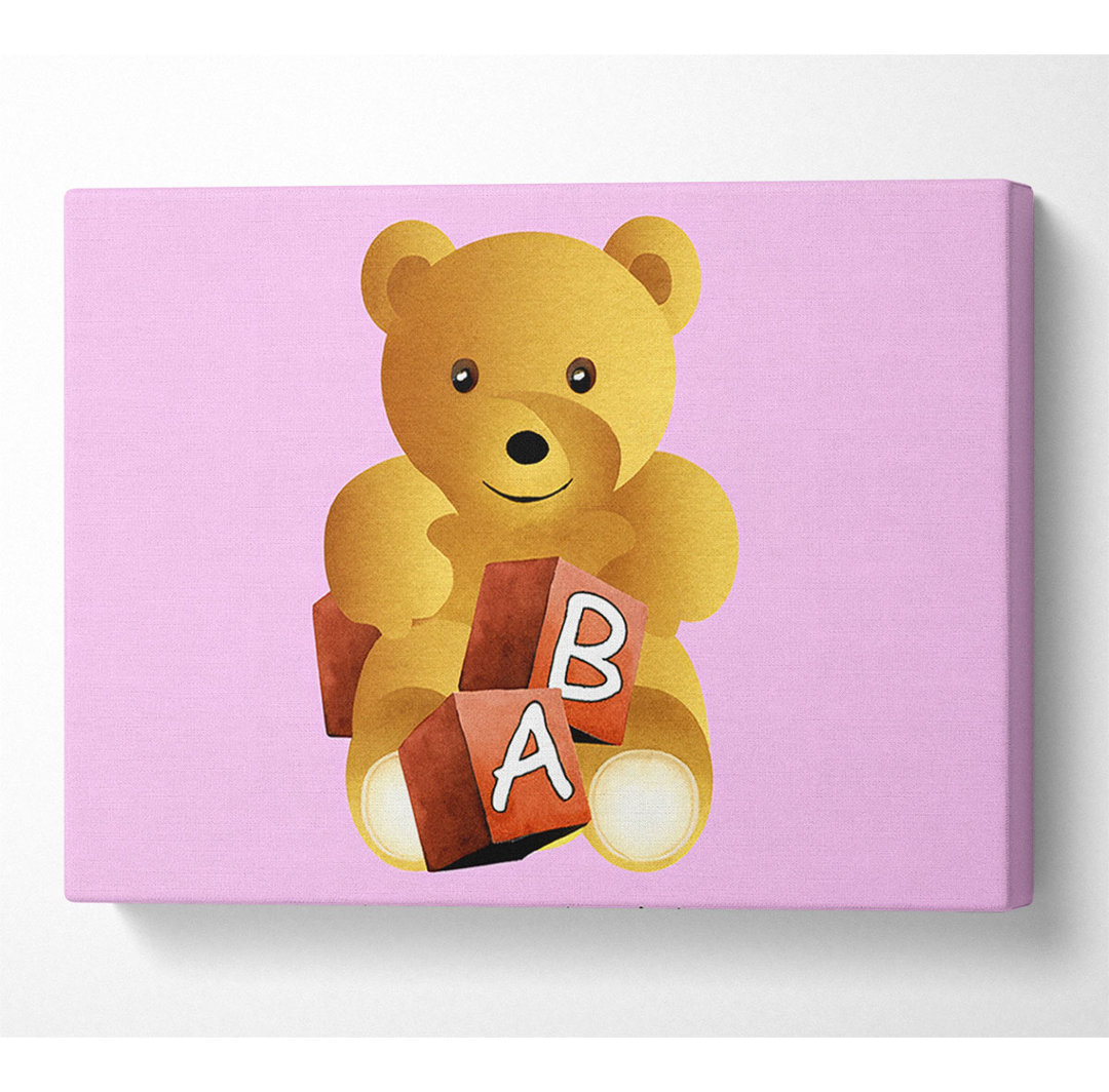 Teddybär Alphabet Blöcke Rosa - Kunstdrucke auf Leinwand