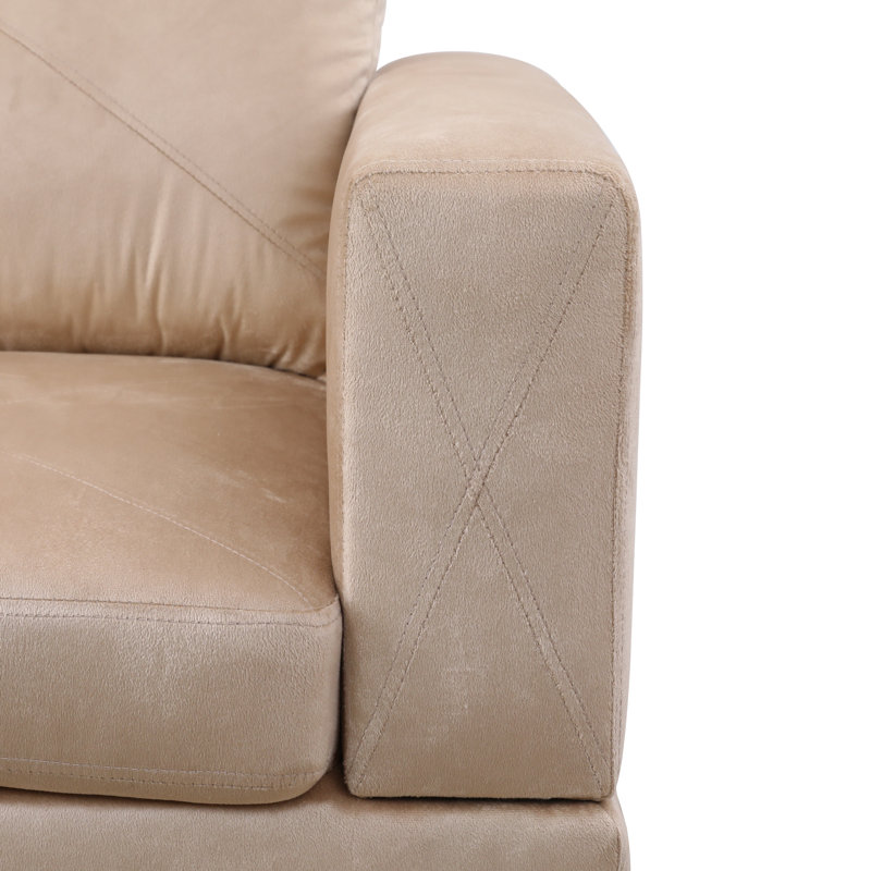 Canapé modulaire en L 3 pièces pour salon Manol, Accoudoir à droite (vu de face), Microfibre/microsuède beige