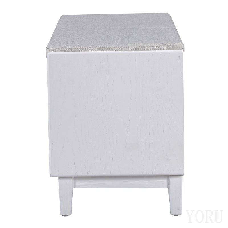 Banc d'entrée bohème en rotin avec rangement, banc à chaussures rembourré avec double porte, banc organisateur de chaussures en bois pour entrée et couloir (blanc + beige)