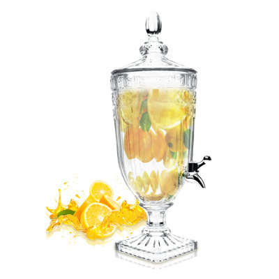 0.6 Gallons Beverage Dispenser with Stainless Tap, Glass Drink Dispenser for Parties, Glass Iced Drink Dispenser with Wide Mouth for Party Wedding Home Picnic Birthday