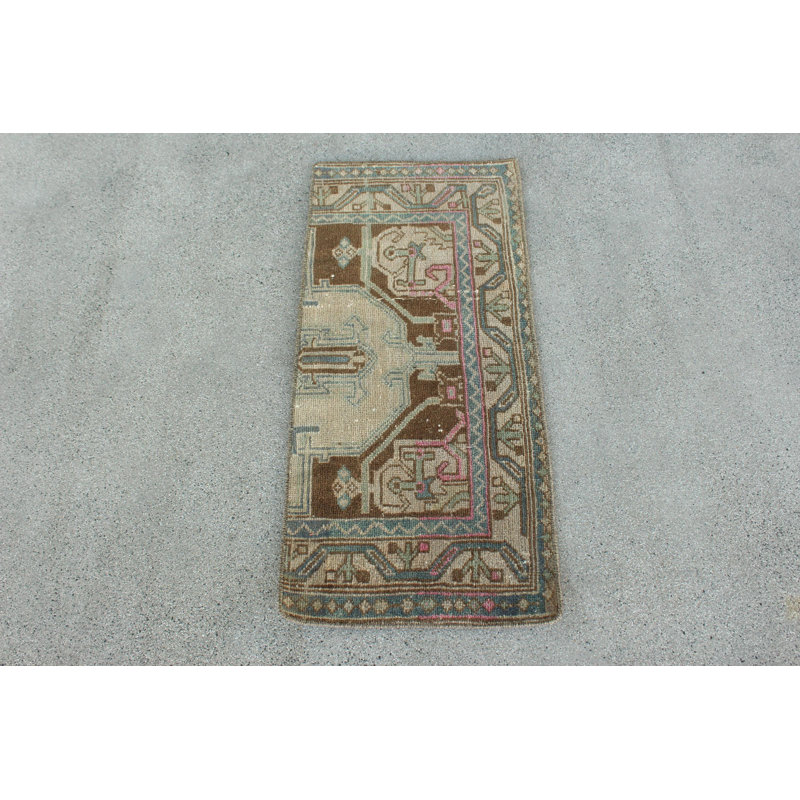 Tapis turc en laine tissé à la main au design rétro unique et bleu vif, idéal pour tout espace de vie intérieur