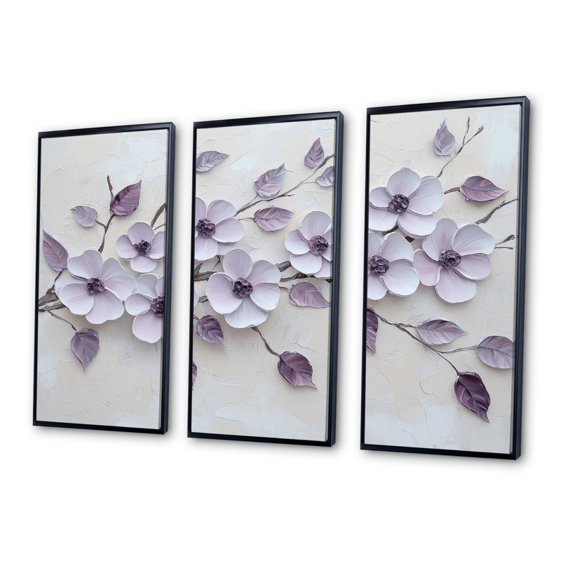 Ensemble de décoration murale mauve lilas Harmony IV - Lilas, H 28 po x l 36 po x P 1 po, Toile avec cadre flottant noir