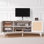 Meuble télé en rotin pour téléviseur de 75 pouces, centre multimédia avec prise intégrée, armoire de rangement à 2 étagères, meuble télé bohème avec porte en rotin, console télé moderne pour salon ou salle multimédia, blanc