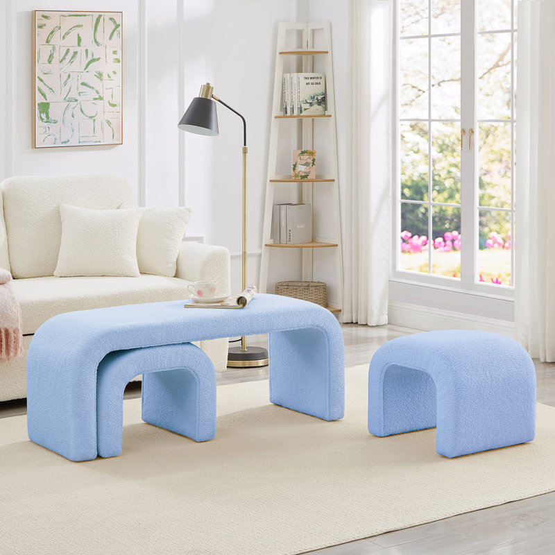 Ensemble de 3 repose-pieds rembourrés en forme de U, Bleu