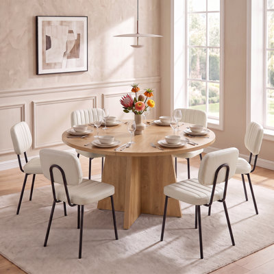 Ensemble de table de salle à manger ronde sur pied central avec chaises de salle à manger capitonnées en similicuir pour cuisine et salle à manger