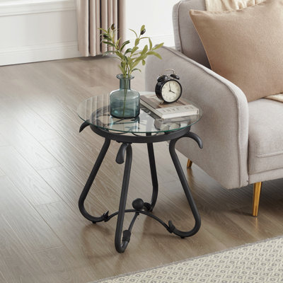 Ensemble de 2 tables basses de surface en verre trempé, table d'appoint ronde décorative avec construction robuste pour le salon (noir rustique)