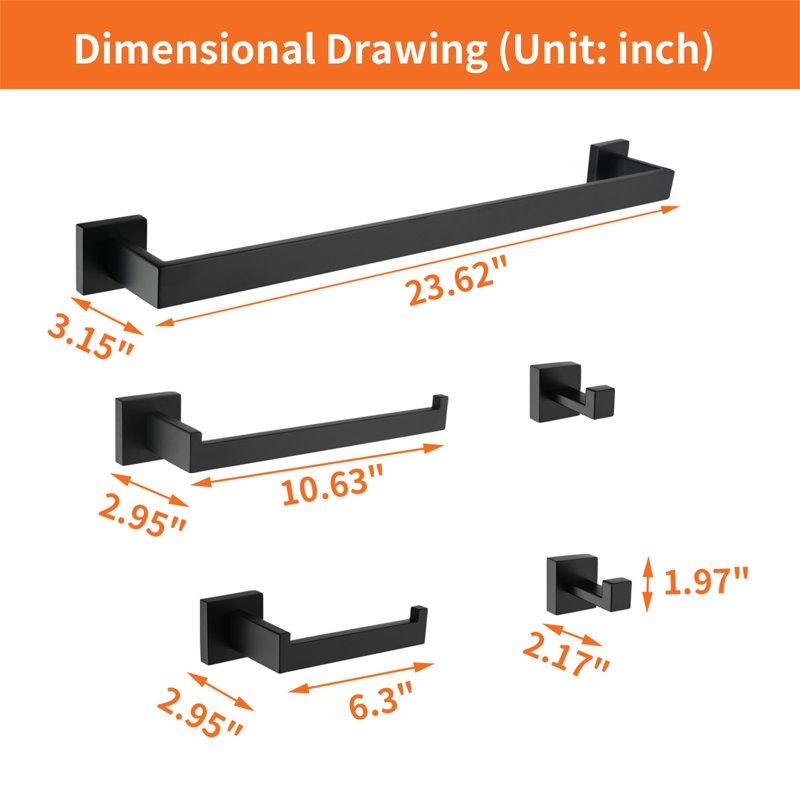 5 - Piece Bathroom Hardware Set, Matte Black