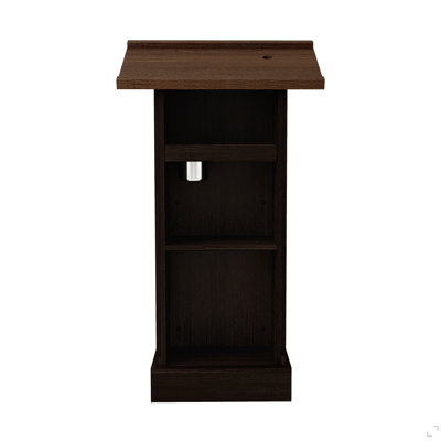 Wood Podium Stand, 44" Tall Wooden Lectern With Mic Stand Space, 1 Sliding Shelf With Cup Holder And 1 Fixed Shelf, For Churches, Seminars And Schools