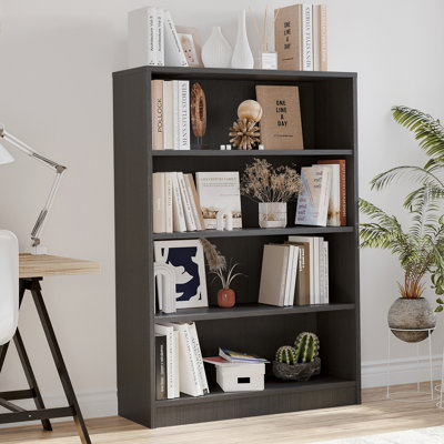 Grey Bookshelf For Bedroom 4 Shelf Office Bookcase 48 Inches Tall Modern Wood Bookshelf For Living Room 4 Tier Wide Manga Bookshelves Library Bookcase