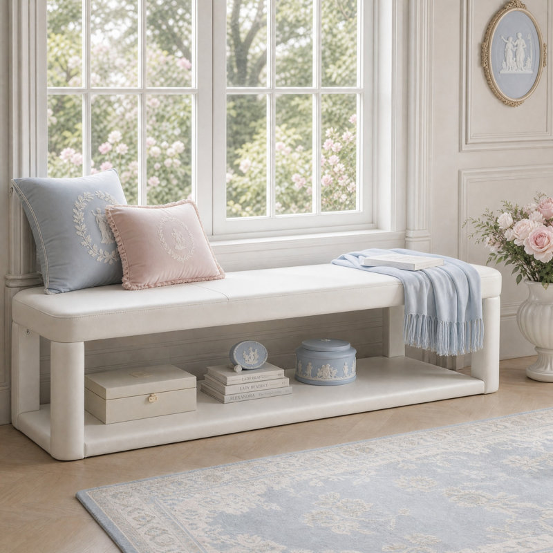 Banc de repose-pieds rembourré avec tablette ouverte