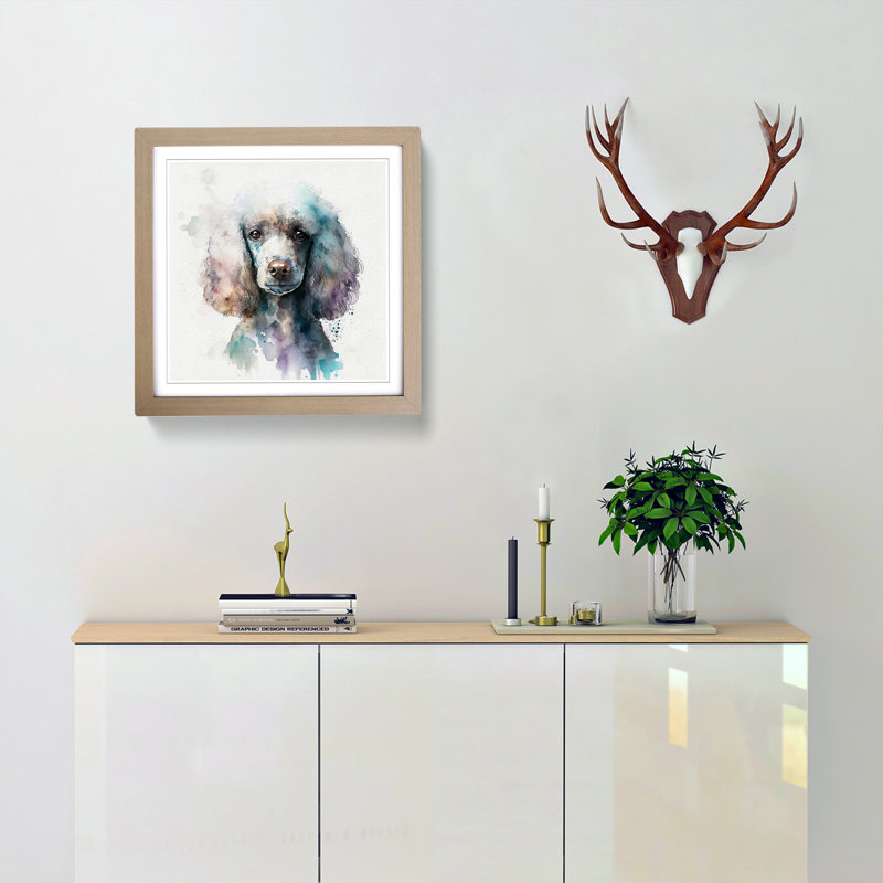 Poodle Watercolour - Framed Print, Oak