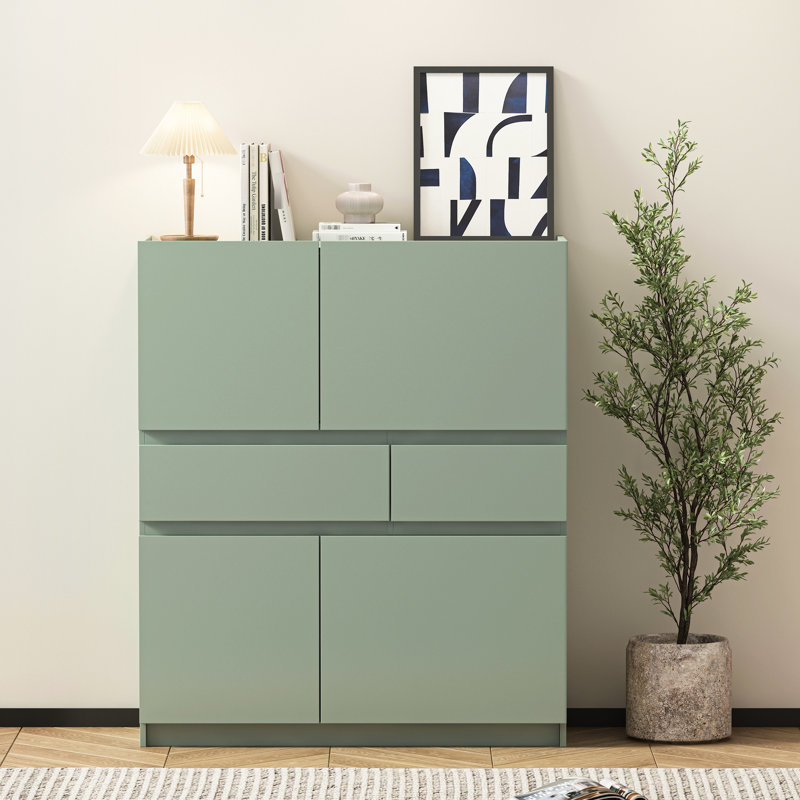Armoire de rangement en bois avec 4 portes et 2 tiroirs pour articles quotidiens