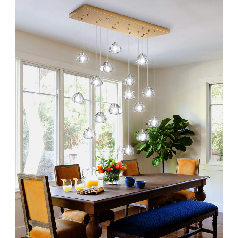 16-Light Dimmable LED Rectangular Crystal Chandeliers, Doré
