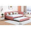 Lit de jour rembourré en tissu rose avec couchette et sans sommier polyvalent --513045346