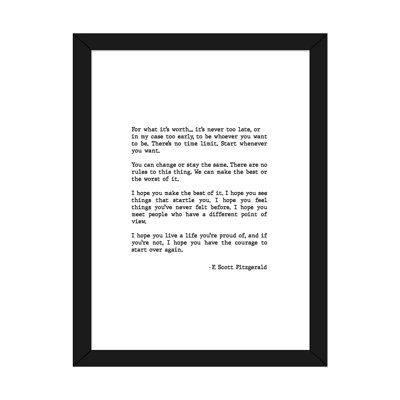 " For What It's Worth Scott Fitzgerald Quote "