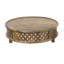 Table basse ronde en bois de manguier fabriquée à la main avec base en treillis sculpté, largeur de 36 po, finition naturelle