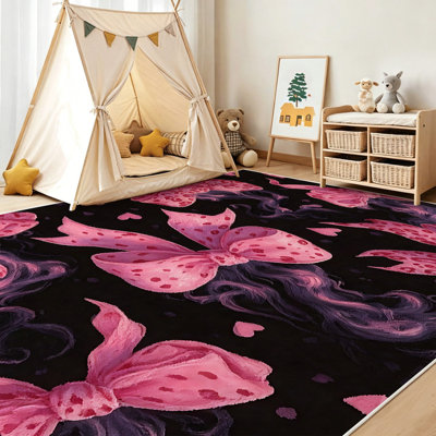  Area Rug Living Room Rugs 5x7ft Soft Indoor Carpet Modern Rug with Non Slip Rubber Backing for Under Dining Table Home,Pink bow decorative