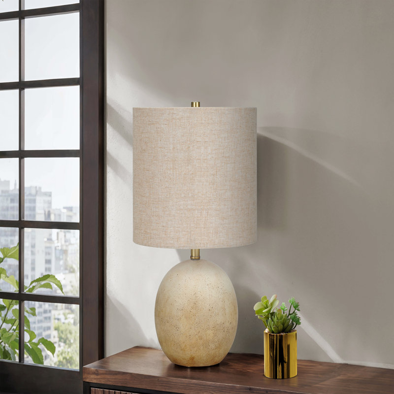 Lighting, H 20 ", lampe de table, béton beige, abat-jour beige, Beige, Beige