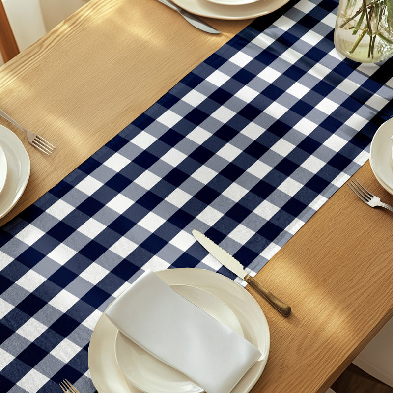 Ines Picnic Check Milliken Signature Table Runner, 72" L x 12" W, Navy