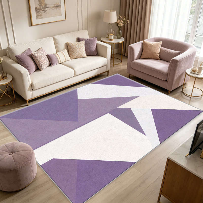 Purple Geometric carpet-easy to clean, machine-washable, soft and comfortable; suitable for door mats, kitchens, living rooms, bedrooms, corridors, and laundry areas. Easy to clean, durable carpet for home decoration.