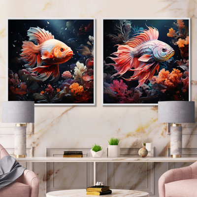 Multicolore poisson du récif de corail I - ensemble de 2 décorations murales animaux côtiers
