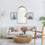 Miroir de plancher en bois, miroir de maquillage complet-496715142