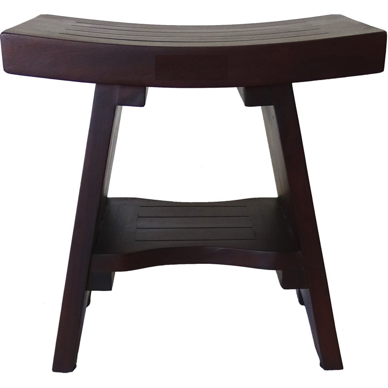 Ripley Solid Wood Rectangular Shower Bench With Shelf, 20" H x 30" W x 14" D, Brown